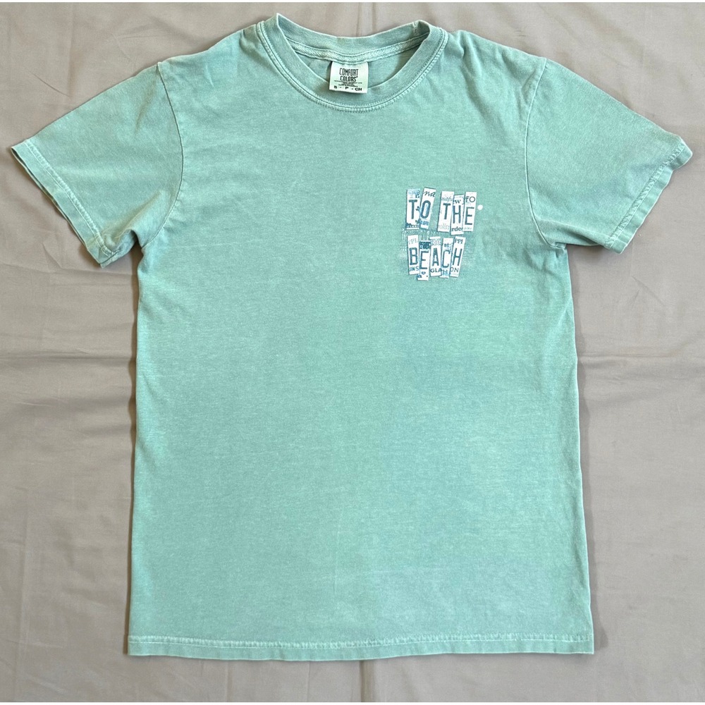 Comfort Colors Daytona Beach Surf Style Graphic T-Shirt Teal Green Mens Small‎
